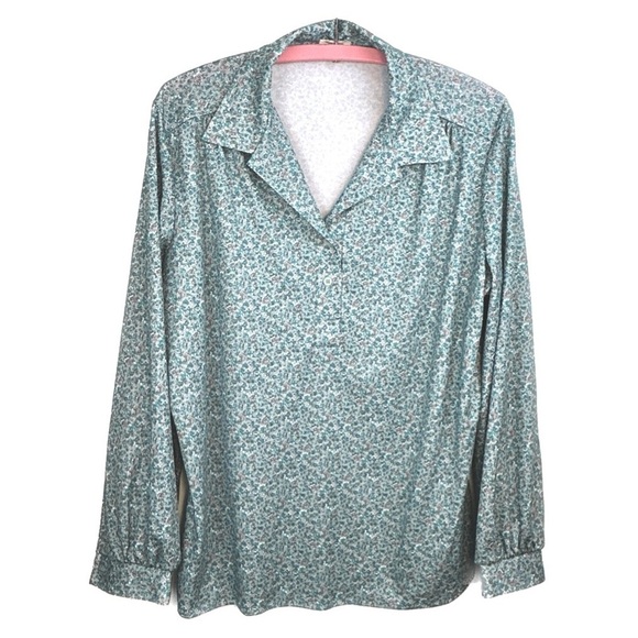 Vintage 🌸 Green Floral Ditsy Pattern Button Down Top - Picture 3 of 4